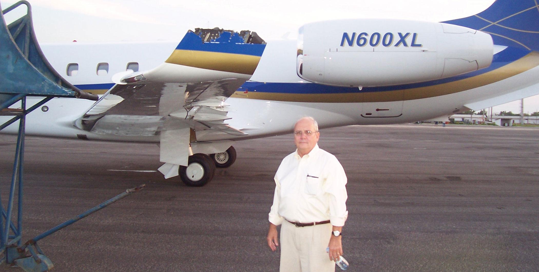 BJT’s Joe Sharkey, with the business jet that collided with a Brazilian airliner.