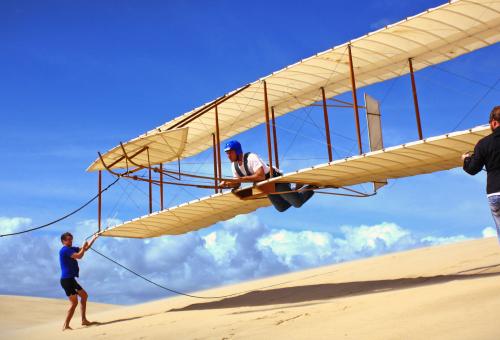 Now you can soar over the dunes in Kitty Hawk, North Carolina, just as Orville and Wilbur did more than a century ago, aboard an exact reproduction of their 1902 glider.