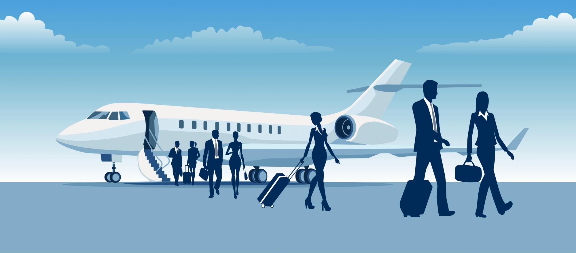 illustration of business jet and passengers