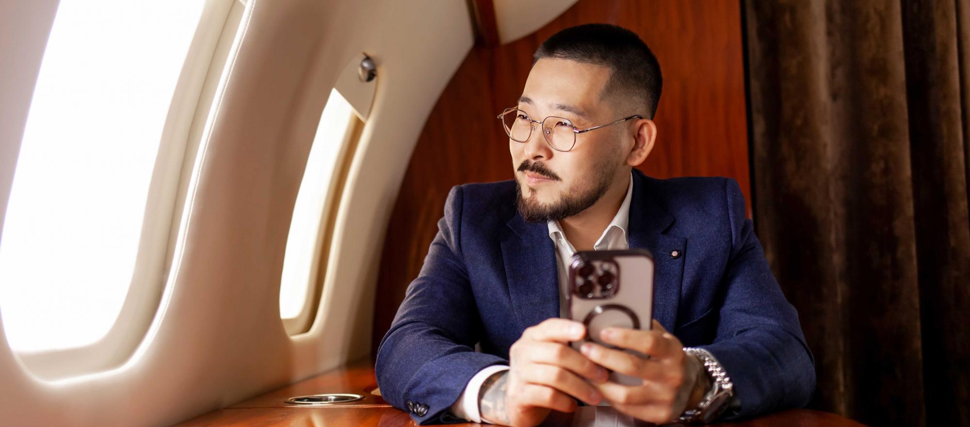 Asian business man in jet