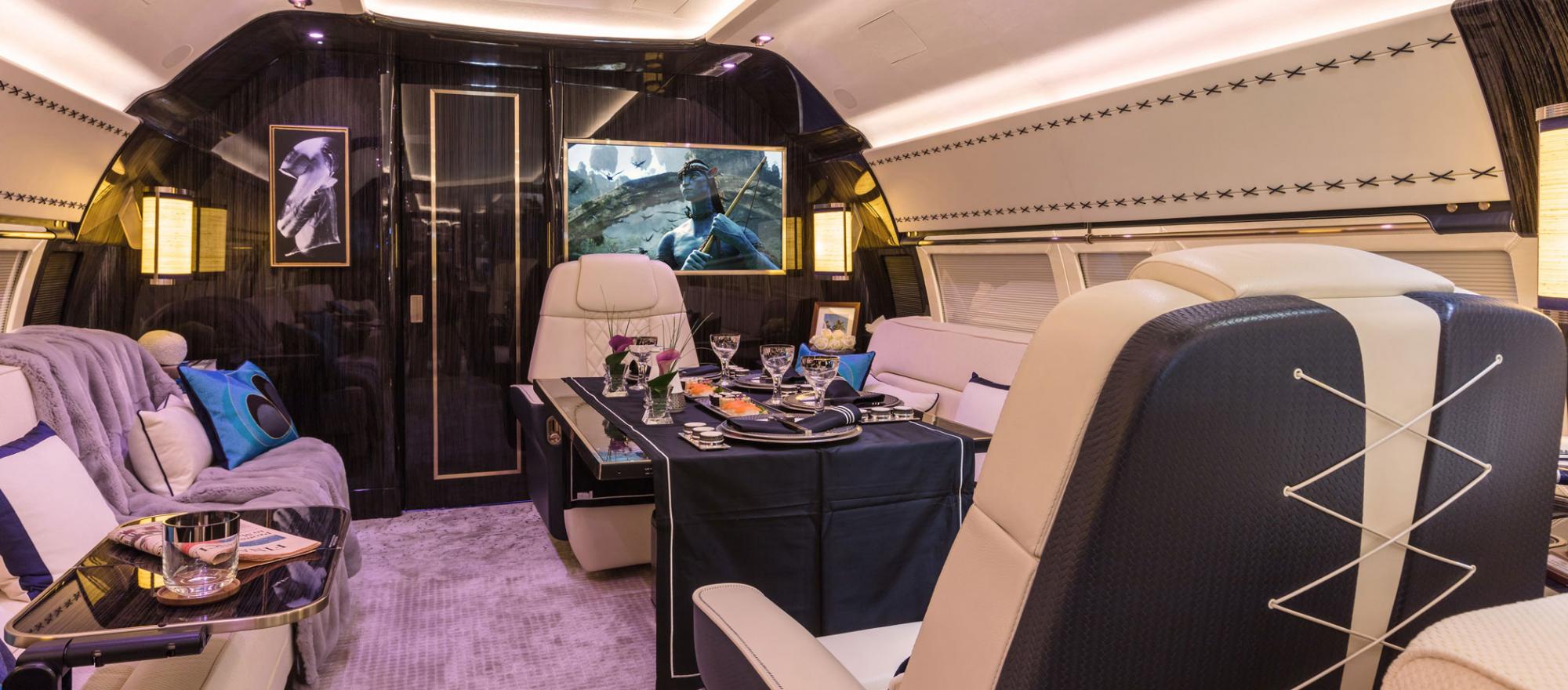 You can dine in style in this elegantly appointed BBJ 1 cabin, a product of Winch Design.