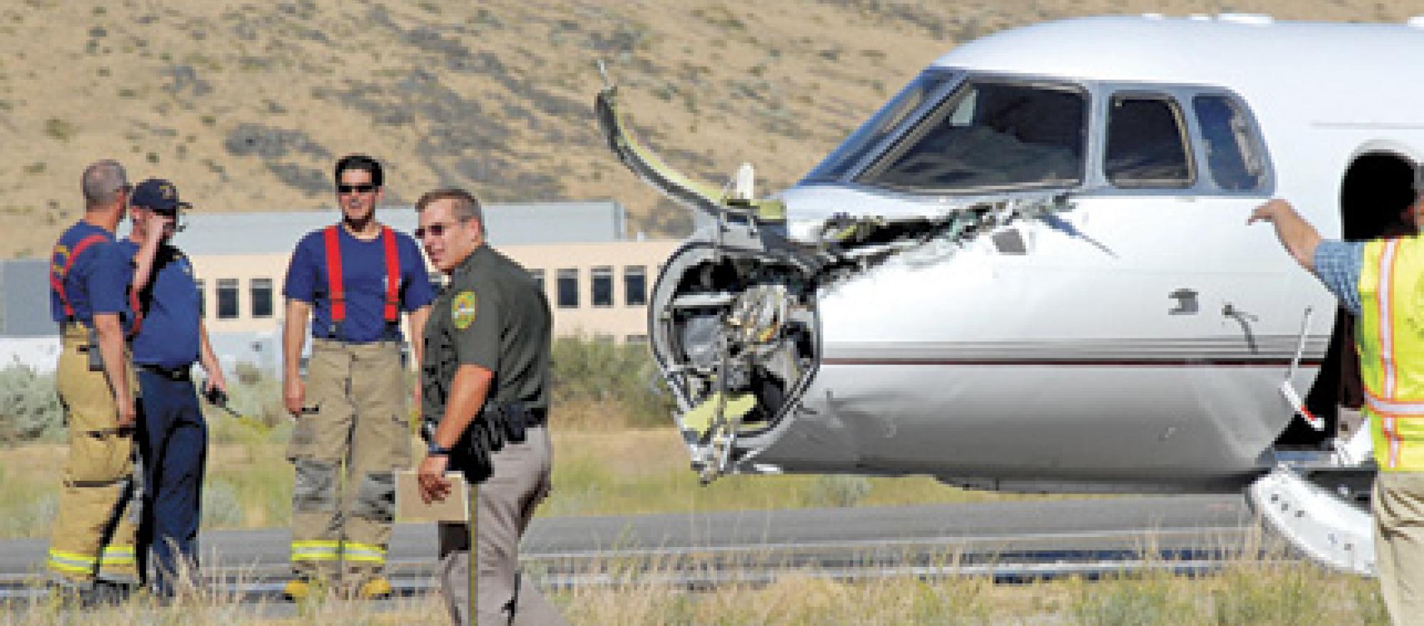 In the aftermath of the nonfatal collision of a Hawker 800XP and a sailplane 
