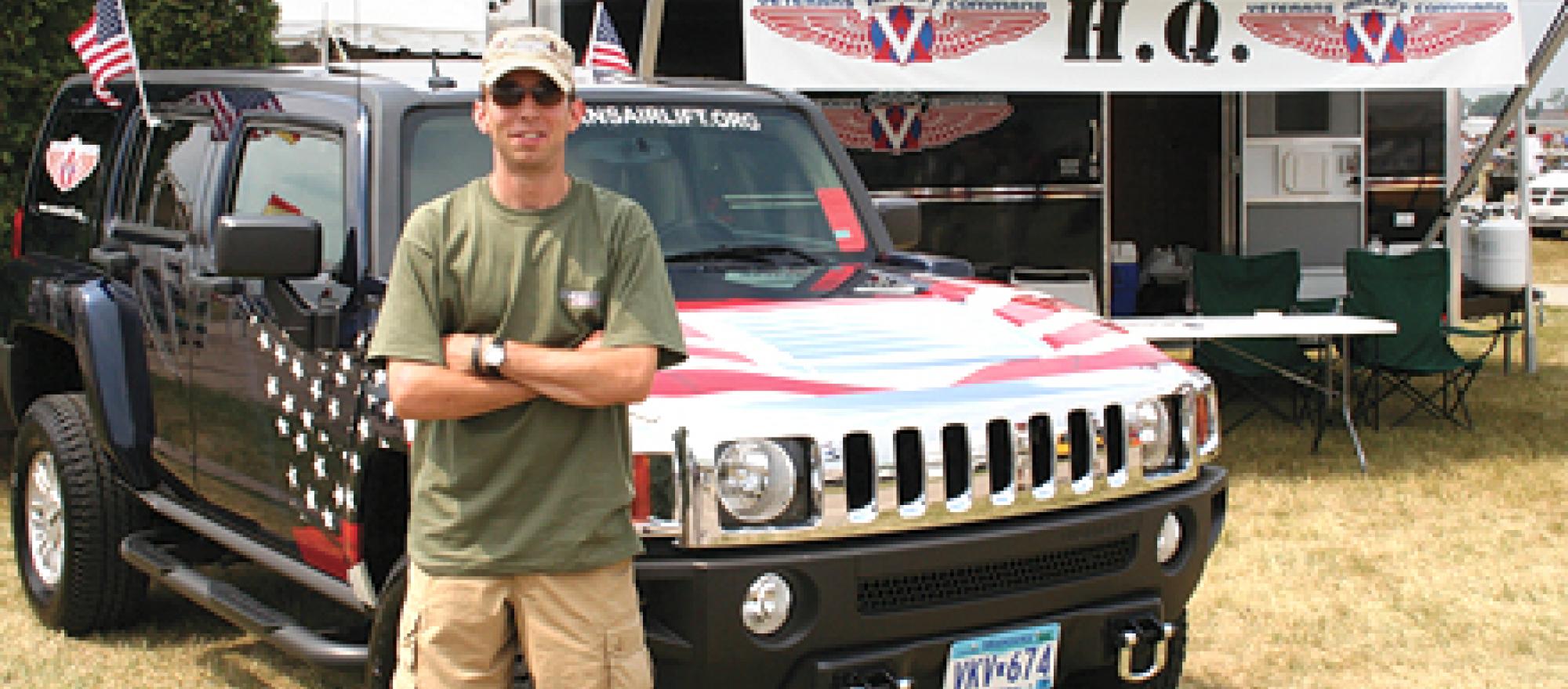 A Hummer donated by General Motors provides ground transportation for veteran