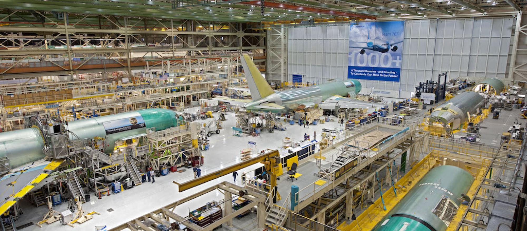 Although Boeing 767 assembly moved into a smaller factory in 2011 to compensate for the effective end of the model's passenger jet production, strong demand for cargo jets and the KC-46 military variant has seen output increase in recent months. (Photo: Boeing)