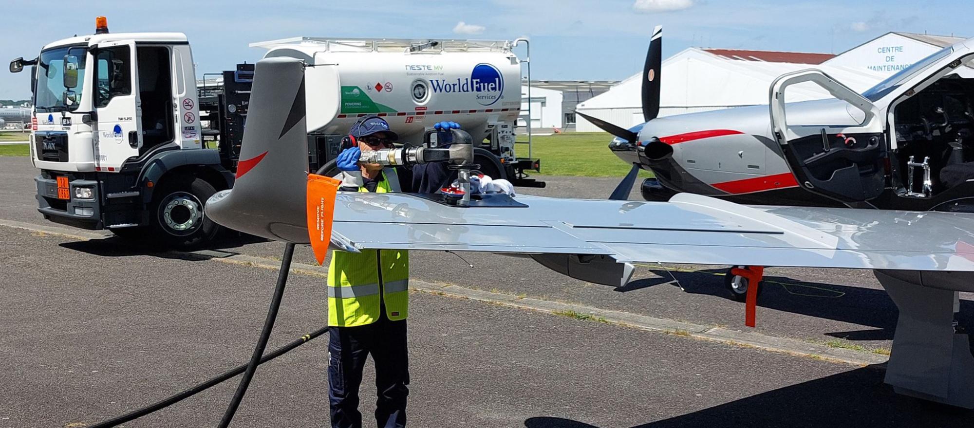 SAF Fueling of a TBM turboprop Daher's Tarbes, France headquarters