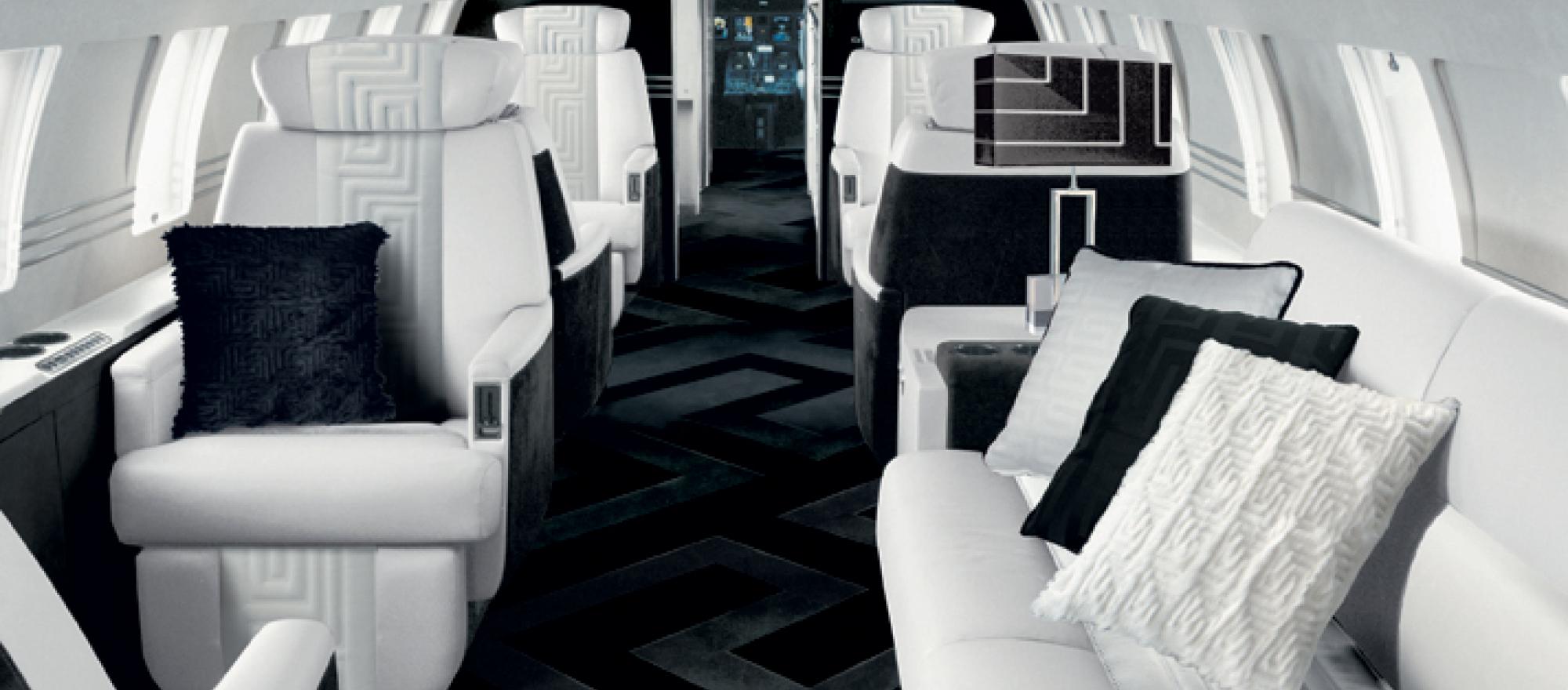 Versace teamed with TAG Aircraft Interiors to create this rendering proposal for a large-cabin private jet.