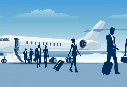 illustration of business jet and passengers