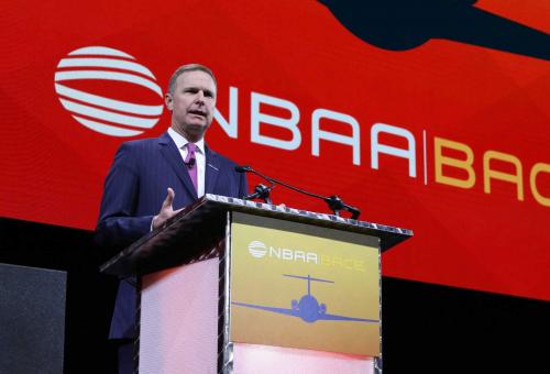 National Business Aviation Association president and CEO Ed Bolen speaks at the group's 2018 annual meeting.