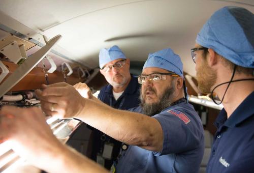 Technician training on Gulfstream's On-the_job Training Lab