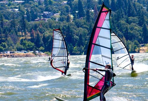 Windsurfers on the Columbia River Gorge.