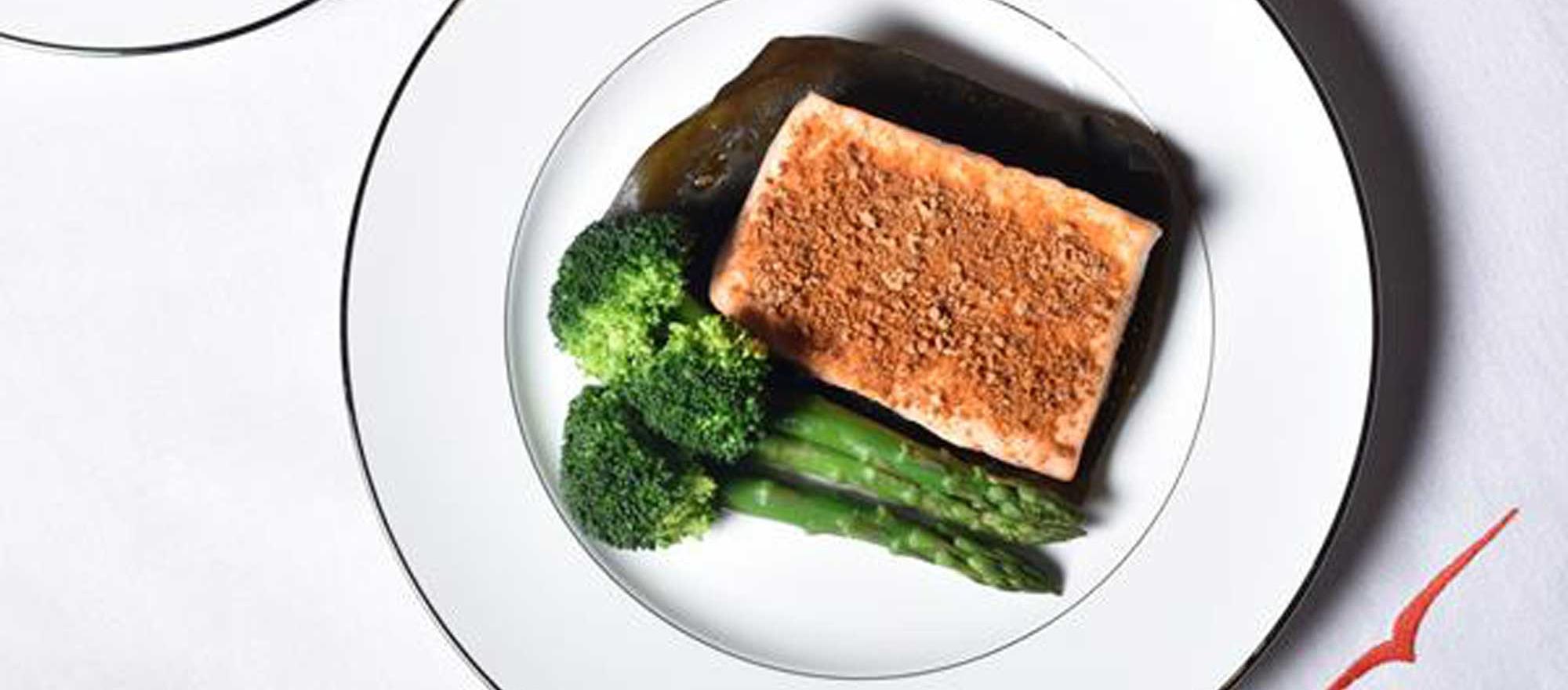 VistaJet exclusive dish—Nobu steamed salmon dry miso on plate