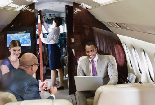 Young passengers on private jet