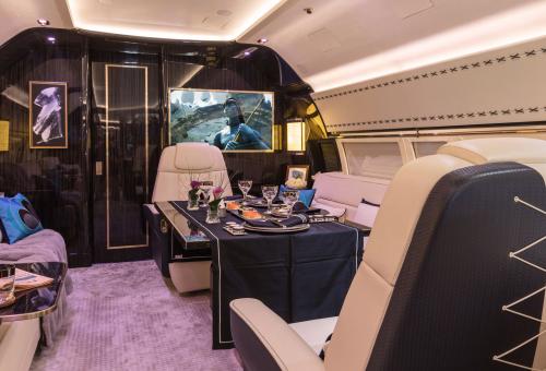 You can dine in style in this elegantly appointed BBJ 1 cabin, a product of Winch Design.