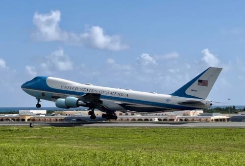 Air Force One departs from St. Croix's Henry E. Rohlsen Airport